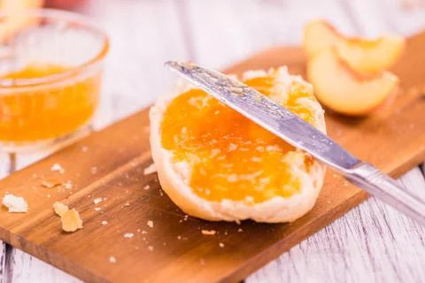 Portion of Peach Jam, selective focus Stock Photos