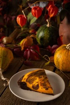 Portion of pie in a plate close-up Stock Photos