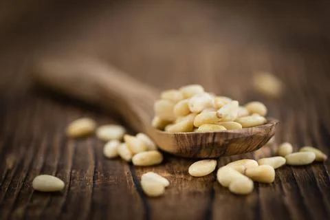  Portion of Pine Nuts Portion of fresh Pine Nuts (close-up shot; selective... Foto stock