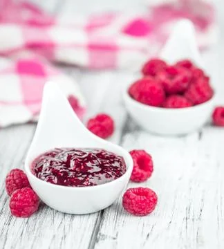 Portion of Raspberry Jam, selective focus Stock Photos