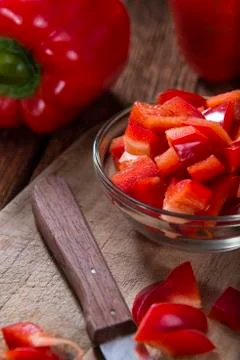 Portion of red Peppers (sliced) Stock Photos