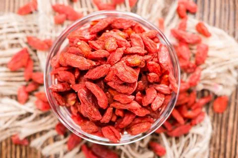 Portion of ried Goji Berries (also known as Wolfberry) Stock Photos