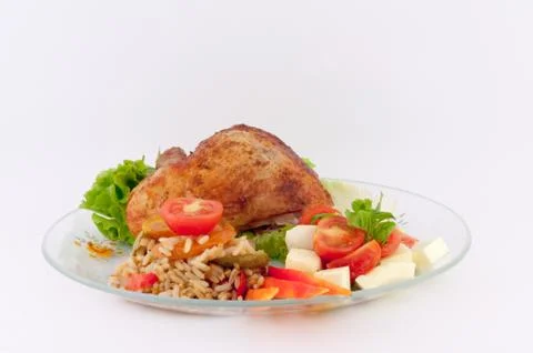 Portion of roast chicken Stock Photos