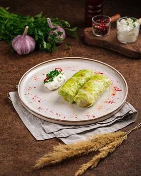 Portion of russian stuffed cabbage leaves golubtsy Stock Photos