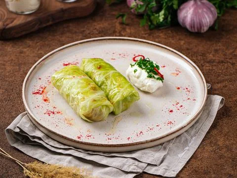 Portion of russian stuffed cabbage leaves golubtsy Stock Photos