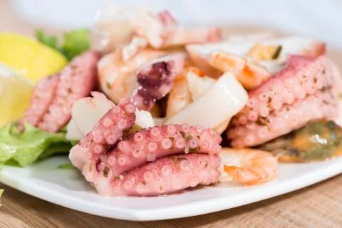 Portion of seafood salad Stock Photos