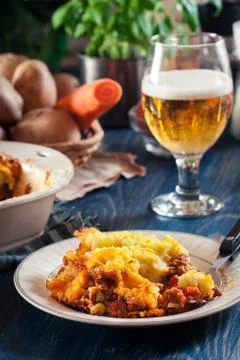 Portion of shepherd's pie or cottage pie on a plate Stock Photos