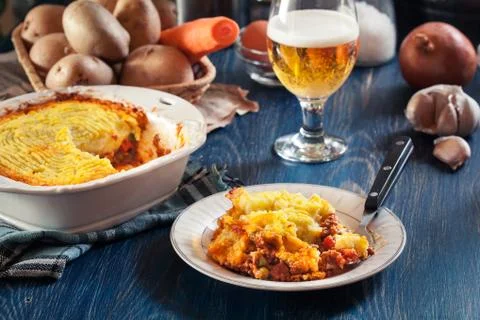 Portion of shepherd's pie or cottage pie on a plate Stock Photos