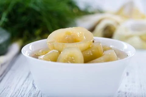 Portion of sliced Cucumber (pickled) Stock Photos