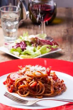 Portion of spaghetti with tomato sauce Stock Photos