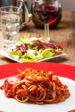 Portion of spaghetti with tomato sauce Stock Photos