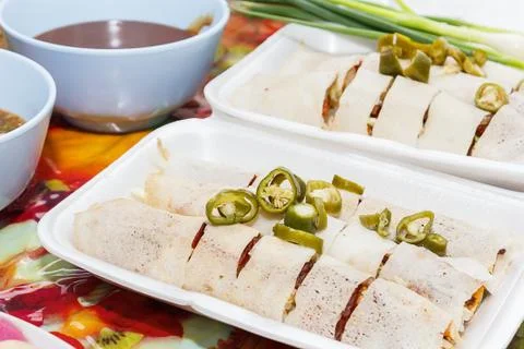 Portion of spring rolls Stock Photos