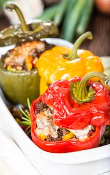 Portion of stuffed peppers Stock Photos