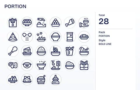 Portion Vector Graphics featuring 28 Bold Line Detail Enhanced Retina Ready.. Stock Illustration