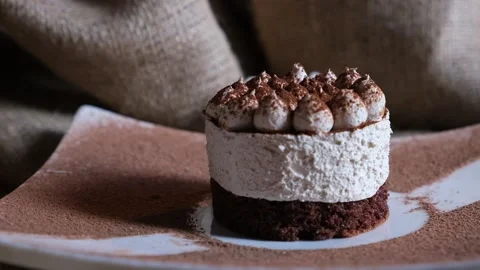 Portioned tiramisu cake Stock Footage 236755197
