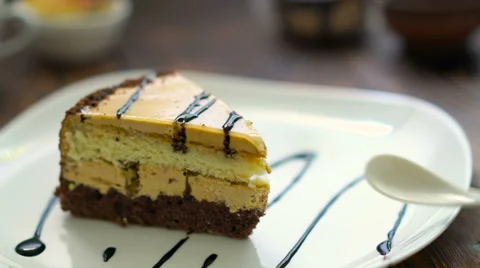 From portioning of cake pieces separates small piece Video stock 67898684