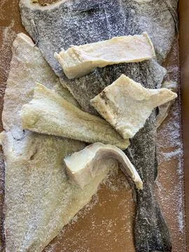 Portions of Dried Cod Fish Stock Photos