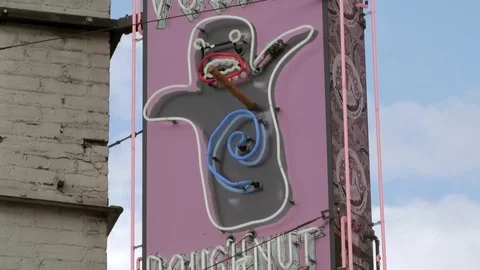 Portland B Roll - Voodoo Doughnut Sign at the Popular Tourist Destination Stock Footage 80669727