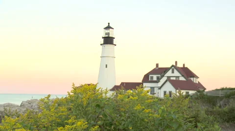 Portland Head Lighthouse Sunset Stock Footage 64886826