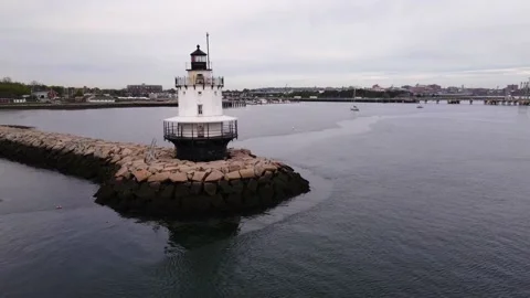 Portland Maine Spring Point Lighthouse 2 Stock Footage
