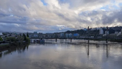Portland, OR Bridge Rolling Clouds Wide Shot Stock Footage 108467299