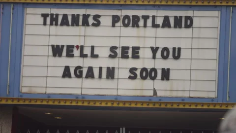 PORTLAND, OR - May 2020: Movie theater marquee during the COVID-19 pandemic Stock Footage