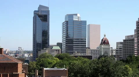 Portland Oregon - downtown buildings daytime during summer with no clouds Stock Footage