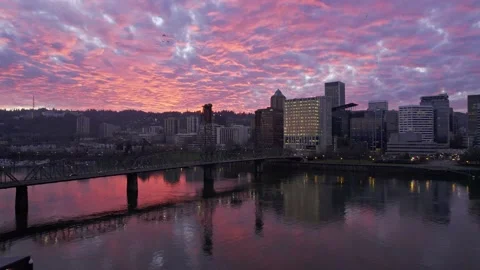 Portland Oregon Dramatic Sunset Stock Footage 166328636