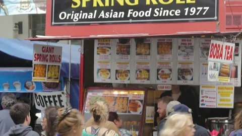 Portland Saturday Market - People Ordering from Food Cart Stock Footage
