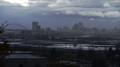Portland Skyline Rainy Day Medium Stock Footage