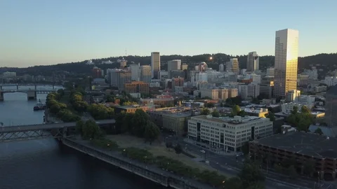 Portland Skyline Sunset Stock Footage 98467366