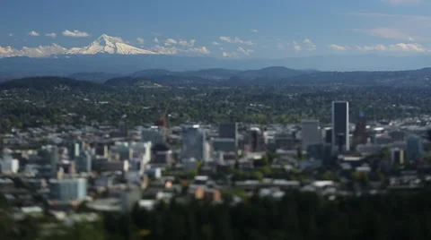 Portland Timelapse -  Tilt Shift Mt Hood Stock Footage 60113474