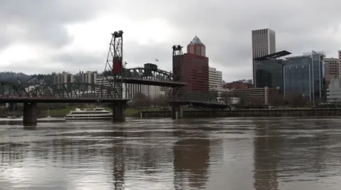 Portland Waterfront Cityscape Stock Footage