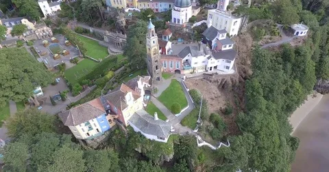 Portmeirion Fixed orbit  Stock Footage 73355625