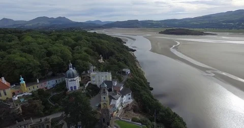 Portmeirion Fixed Orbit  Stock Footage 73355629