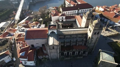 Porto Cathedral aerial view Stock Footage 295143371