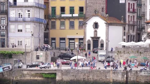 Porto city old buildings river Douro Portugal slow motion 4k Stock Footage