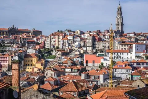 Porto cityscape with famous bell tower of Clerigos Church, Portugal Stock Photos