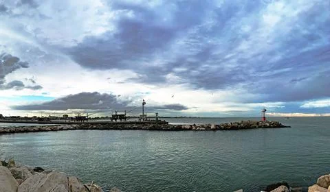 Porto Garibaldi at the sunset, Emilia-Romagna coast, Italy Stock Photos