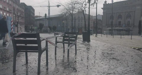 Porto Lockdown - Roped Off Chairs1 Stock Footage 147868515