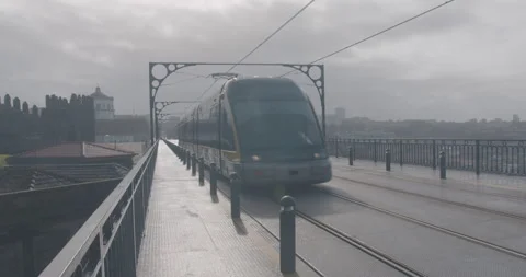 Porto Lockdown - Tram on Bridge1 Stock Footage 147868541