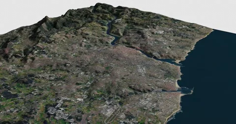 Porto map rotate 360 loop ccw with 3d relief 4K satellite ground height Stock Footage 215851049