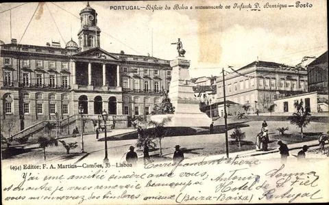 Porto Portugal, Edificio da Bolsa e monumento ao Infante D. Henrique *** P... Stock Photos
