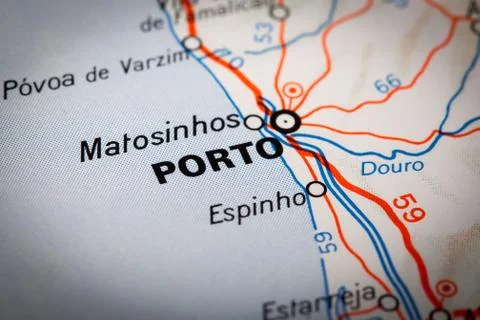 Porto on a road map Stock Photos