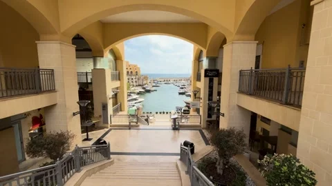 Portomaso marina view stone archway luxury yachts zees restaurant waterfront Видео 343673881