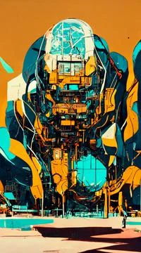 Portrait of a abstract futuristic cyberpunk street. A city from virtual reality Stock Illustration