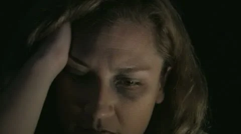 Portrait of a abused depressive woman Stock Footage