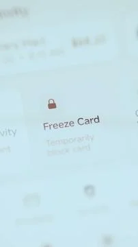 Portrait account security interface focuses on the freeze card option 库存照片