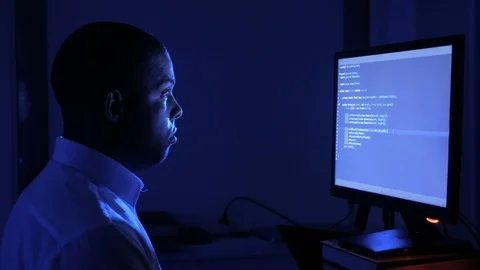 Portrait of african american man programmer coding network security software Stock Footage 108807413