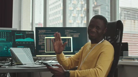 Portrait of African American Programmer Coding in Office Stock Footage 247621147
